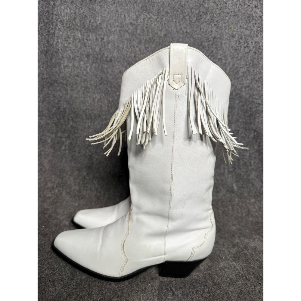 Acme White Leather Fringe Western Cowgirl Boots 18246 Brazil Womens 6.5 M